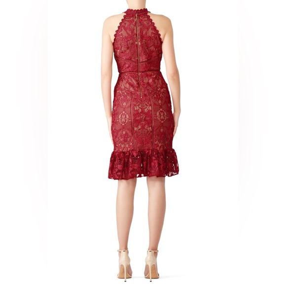 Marchesa Notte Red Lace Flounce Sheath Halter dress - Picture 6 of 7